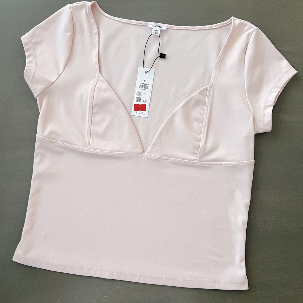 NWT Garage Chalk Pink Plunge Seamed Tee